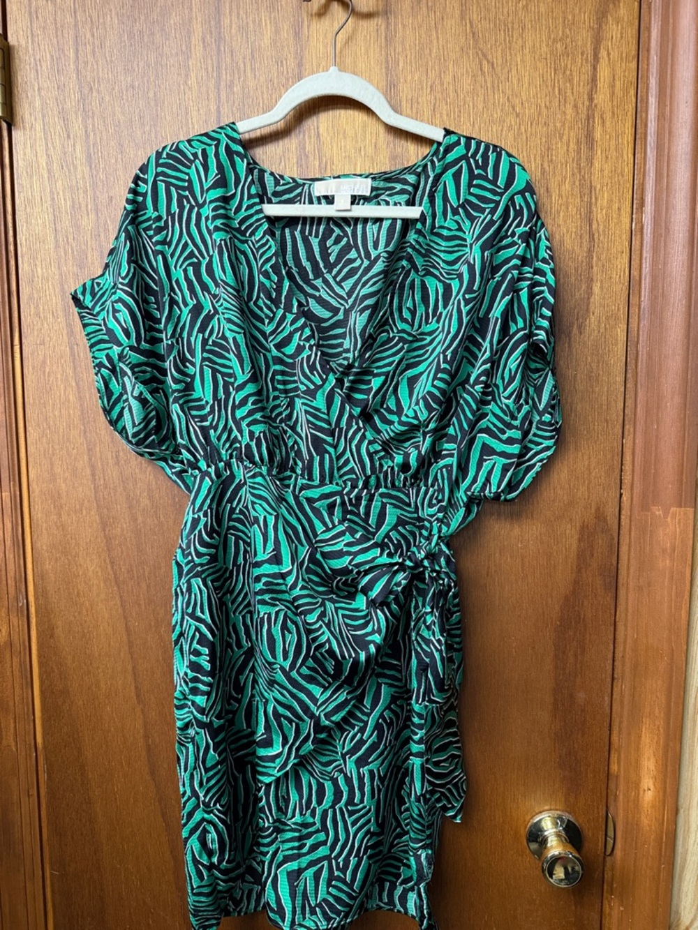 MICHAEL Michael Kors Green & Black Printed mini faux wrap dress